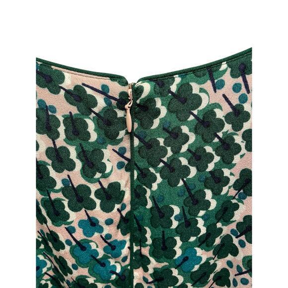 Boden Floral Kelly Green & Pink Four Leaf Clover Sheath Belted Tie Dress US 6R - Picture 12 of 16